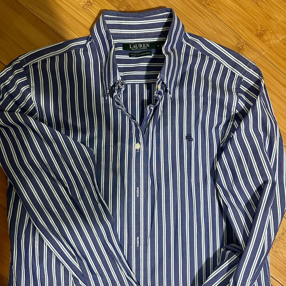 Ralph Lauren Navy & White Vertical Stripe Button-Down Shirt